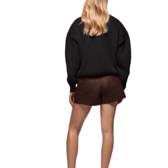 NEW Zara Blogger Burgundy Coated Mom Fit High Waisted Shorts - Picture 2 of 6